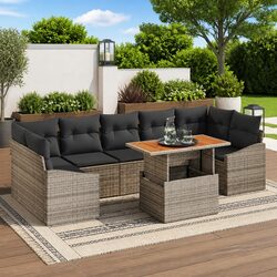8-Piece Modular Garden Sofa Set - Grey - Steel and Rattan