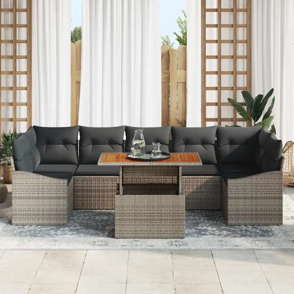 Garden Sofa Set 8 Pieces Grey Modular Outdoor Furniture Patio Lounge Seating