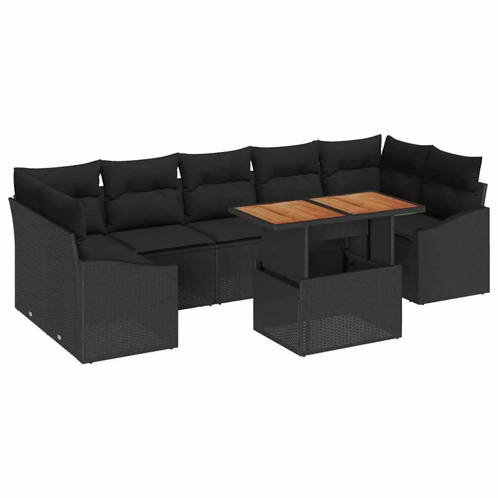 Garden Sofa Set 8 Piece Outdoor Lounge Modular Seating with Cushions Black