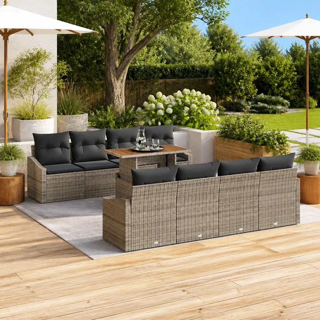 9-Piece Modular Garden Sofa Set in Grey Poly Rattan