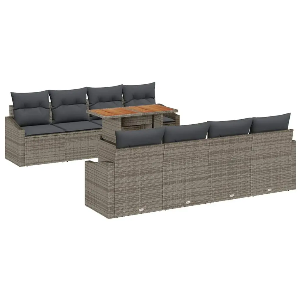 9-Piece Modular Garden Sofa Set in Grey Poly Rattan