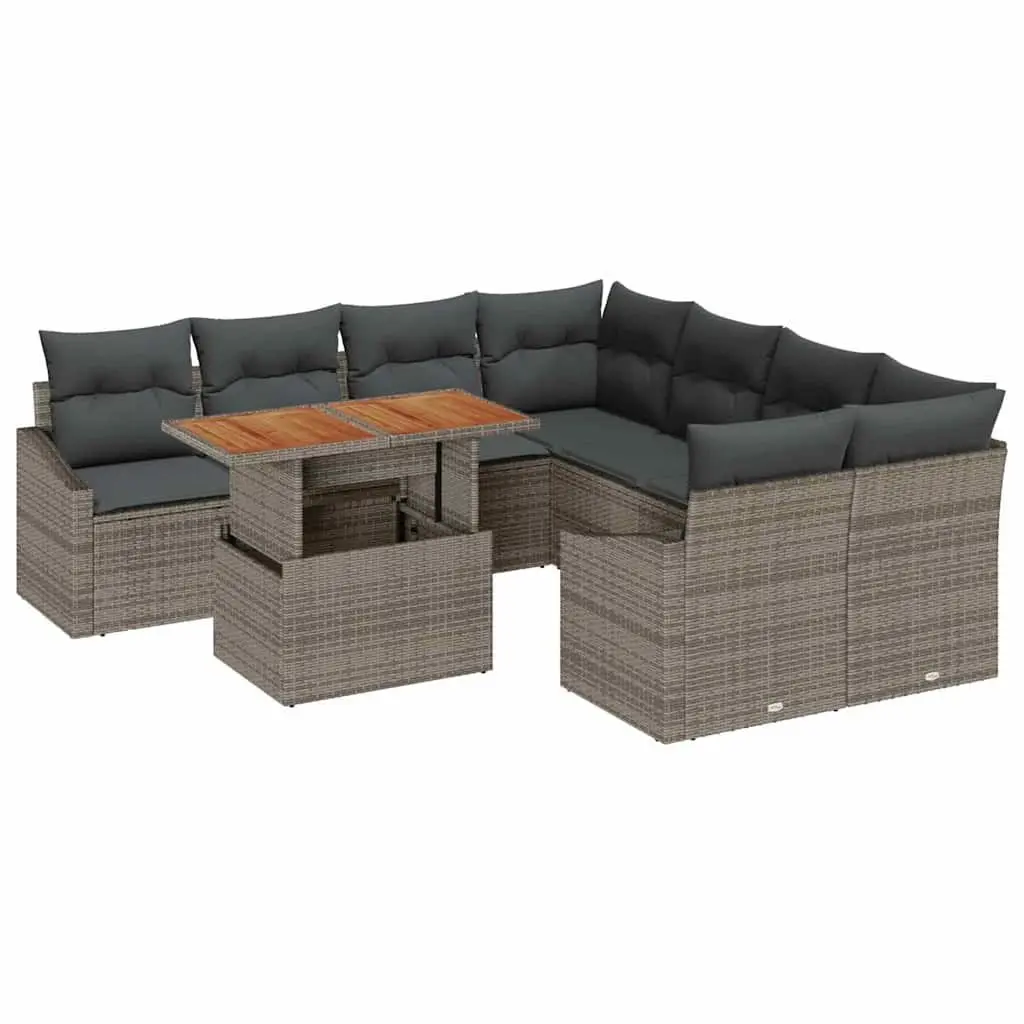 Garden Sofa Set 9 Pieces Grey Outdoor Furniture Modular Sectional for Patio and Garden