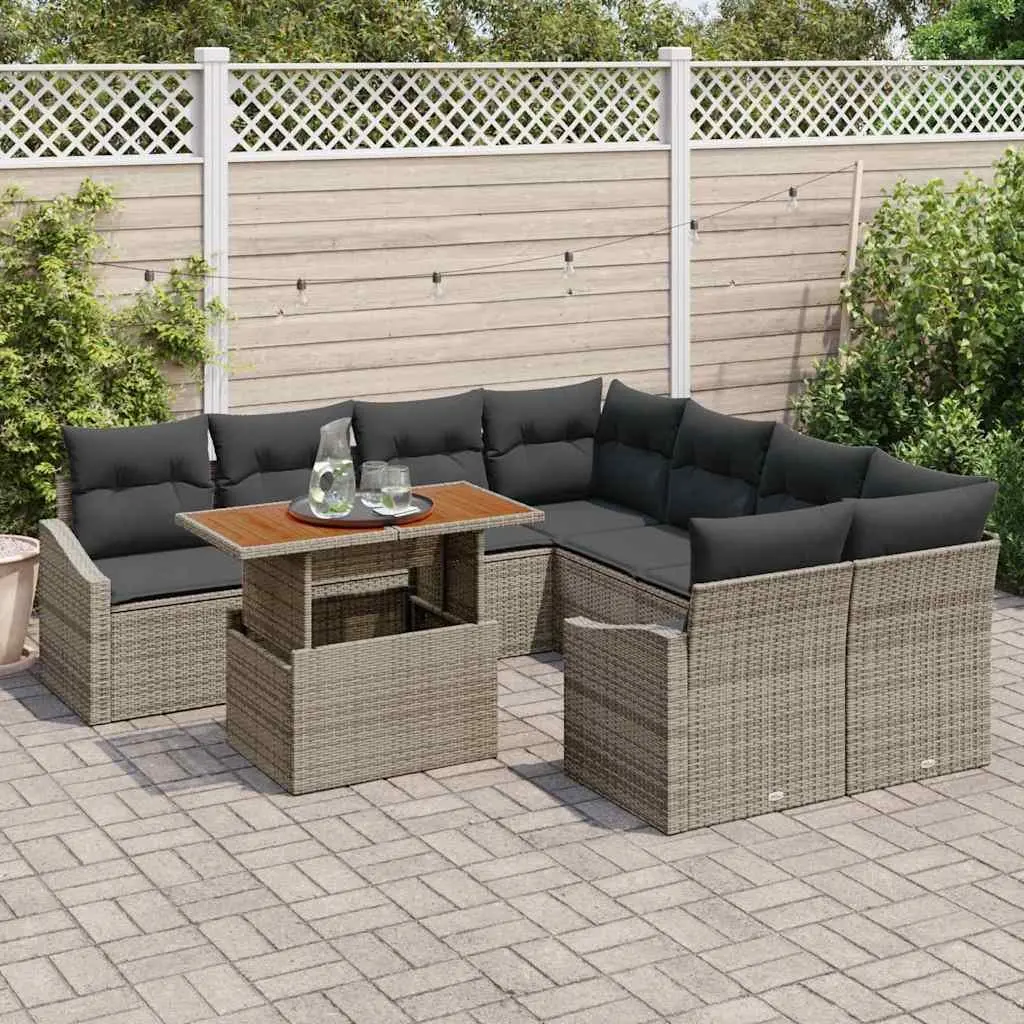 Garden Sofa Set 9 Pieces Grey Outdoor Furniture Modular Sectional for Patio and Garden