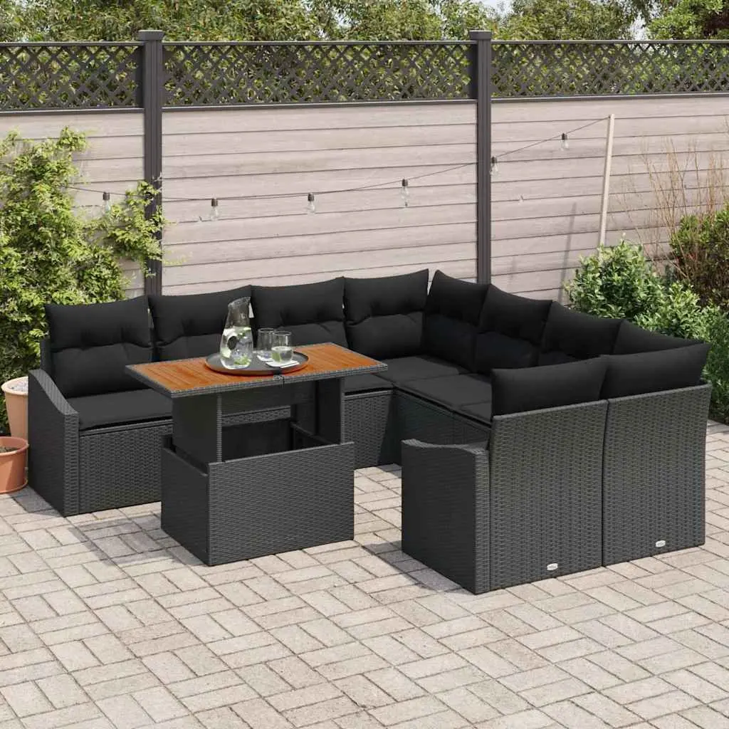 Modular Sectional Garden Sofa Set 9 Piece Outdoor Living Black Poly Rattan