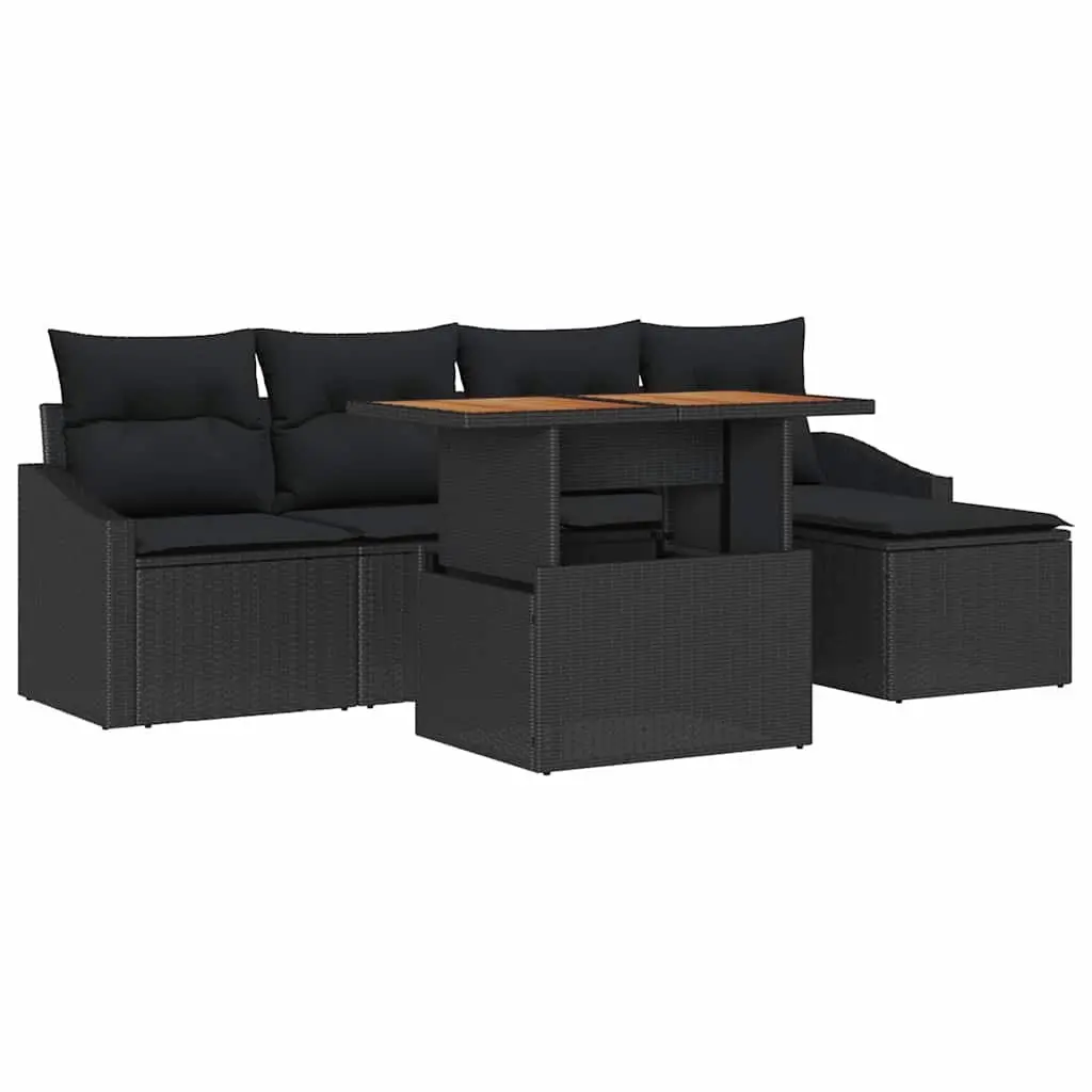 Garden Sofa Set 6 Piece Outdoor Furniture with Storage Black Poly Rattan Modular