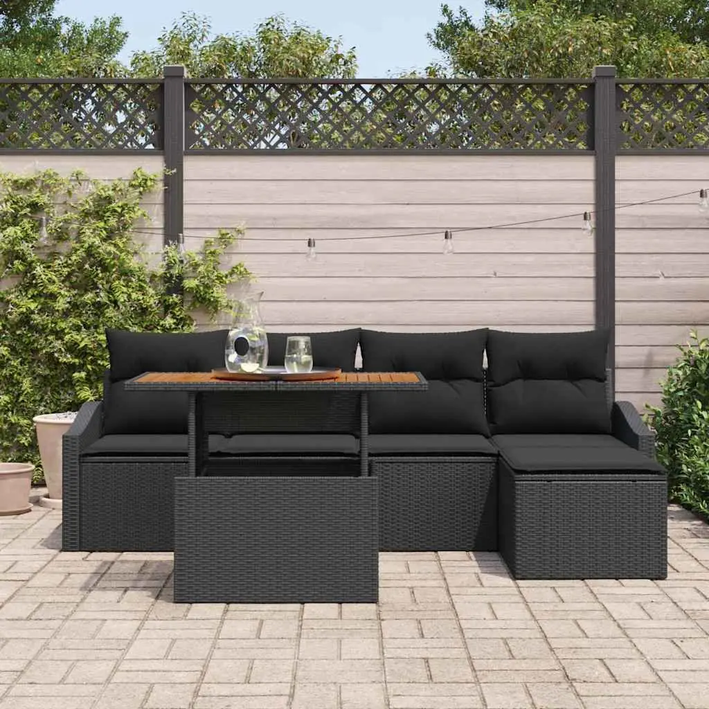Garden Sofa Set 6 Piece Outdoor Furniture with Storage Black Poly Rattan Modular