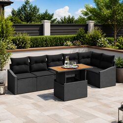7 Piece Garden Sofa Set - Black Poly Rattan Specs