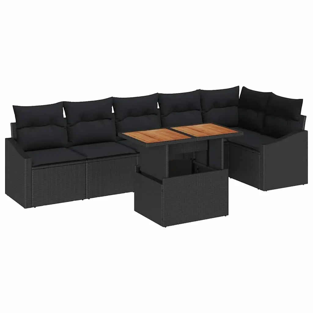 Garden Sofa Set 7 Piece Modular Outdoor Furniture Black Poly Rattan with Storage