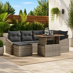 7-Piece Modular Outdoor Lounge Set Grey Rattan Sofa with Storage