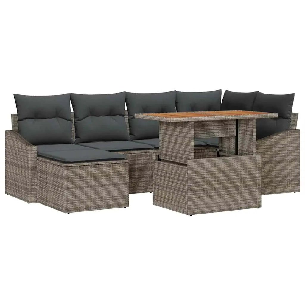 7-Piece Modular Outdoor Lounge Set Grey Rattan Sofa with Storage