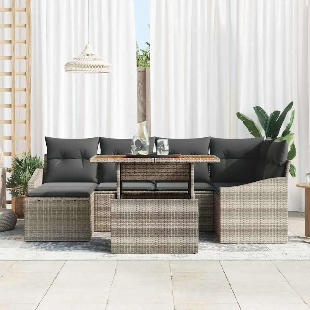 7-Piece Modular Outdoor Lounge Set Grey Rattan Sofa with Storage