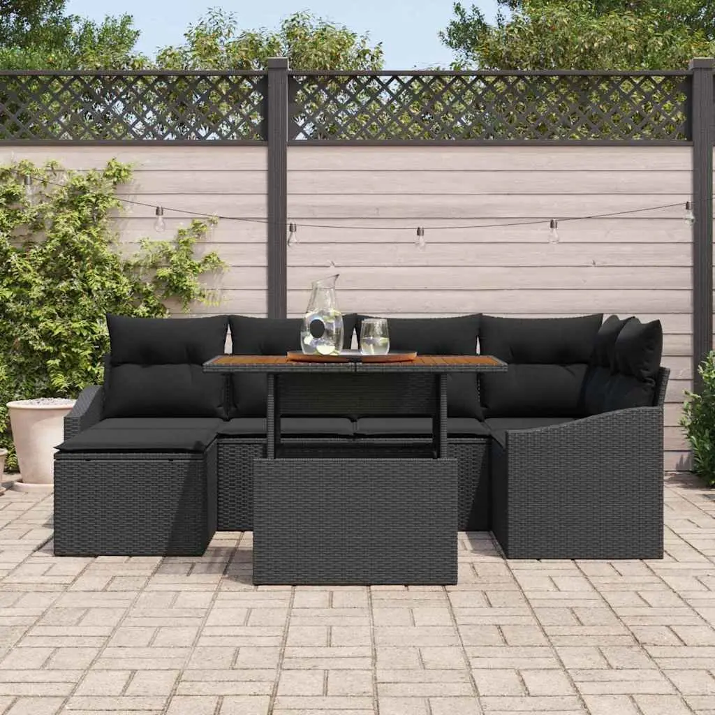 7pcs Black Garden Sofa Set
