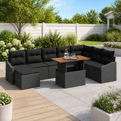 9-Piece Black Garden Sofa Set - Specifications Included
