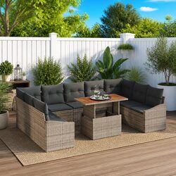 10-Piece Garden Sofa Set Specifications: Grey Modular Design