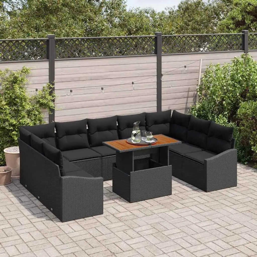 Garden Sofa Set 10 Piece Outdoor Furniture Modular Sectional with Storage Black