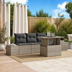 5-Piece Grey Garden Sofa Set – Poly Rattan & Steel