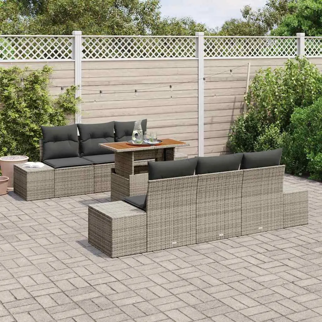 Garden Sofa Set 7 Piece Outdoor Furniture Grey Poly Rattan Modular with Storage