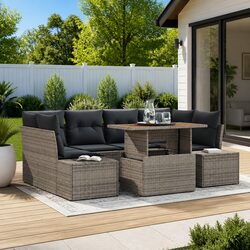 7-Piece Modular Patio Lounge Set - Grey Poly Rattan