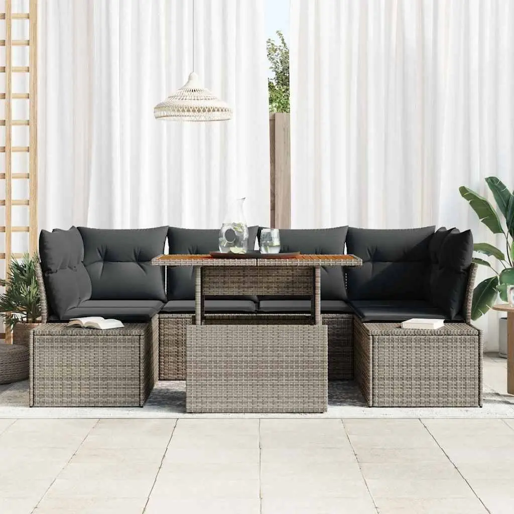 Garden Sofa Set 7 Piece Outdoor Furniture Grey Poly Rattan Modular Patio Lounge
