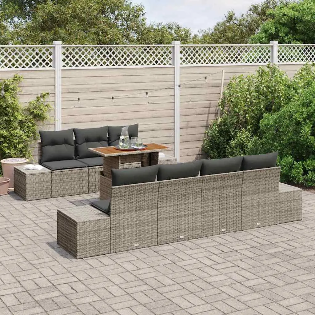 Garden Sofa Set 8 Pieces Grey Poly Rattan Outdoor Furniture with Storage Seating