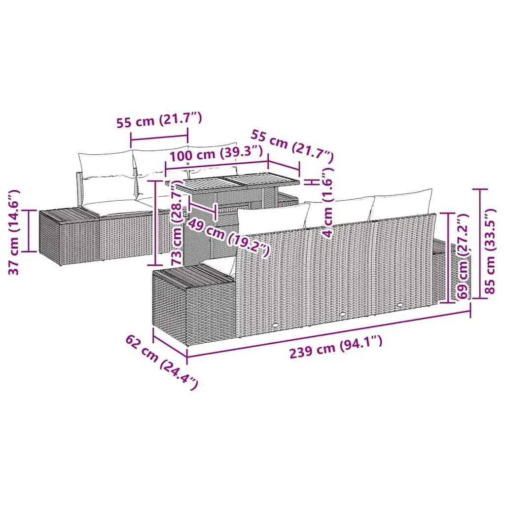 8-Piece Black Modular Garden Sofa Set