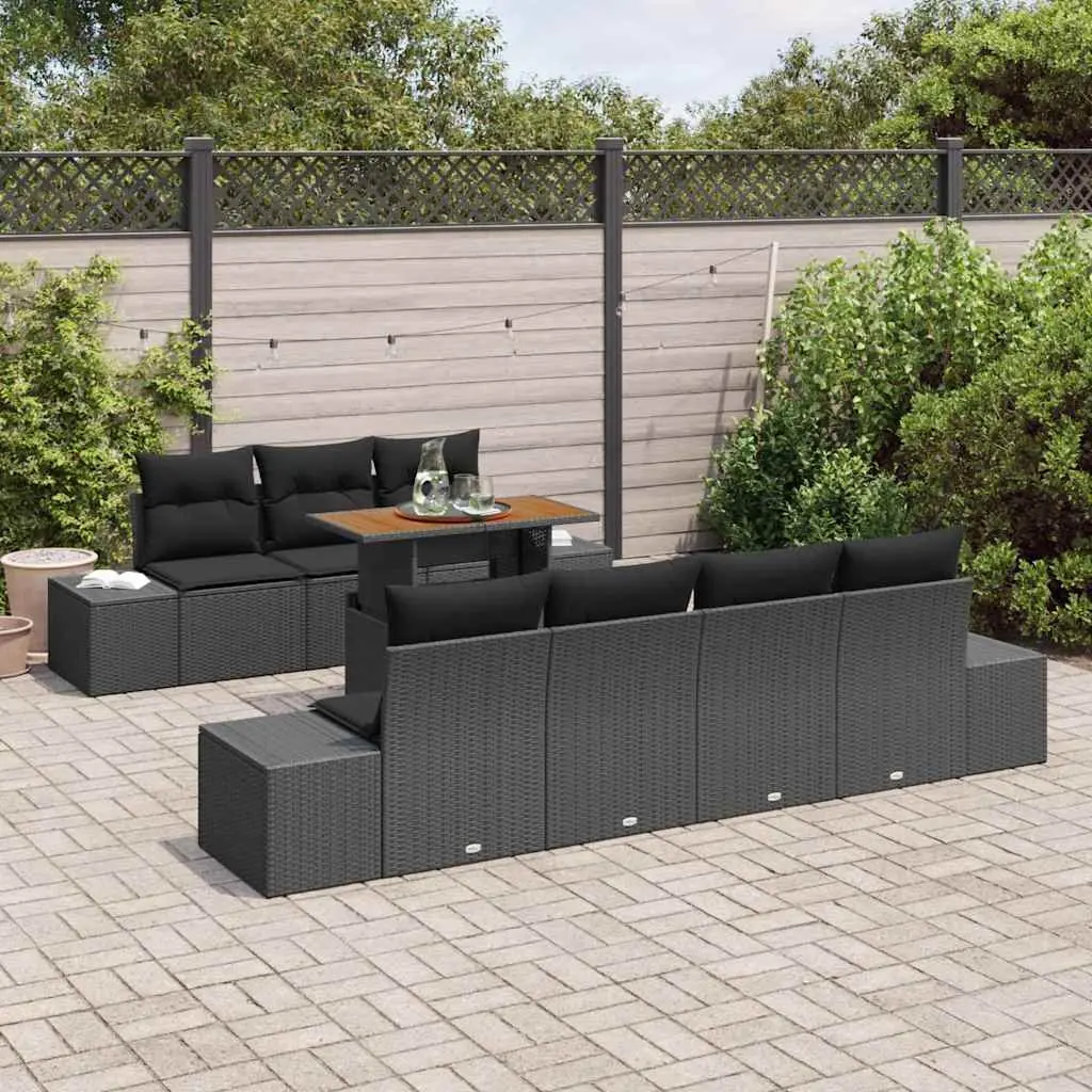 8-Piece Black Modular Garden Sofa Set