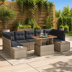 Garden Sofa Set 8 Piece Outdoor Furniture Grey Poly Rattan Modular Seating