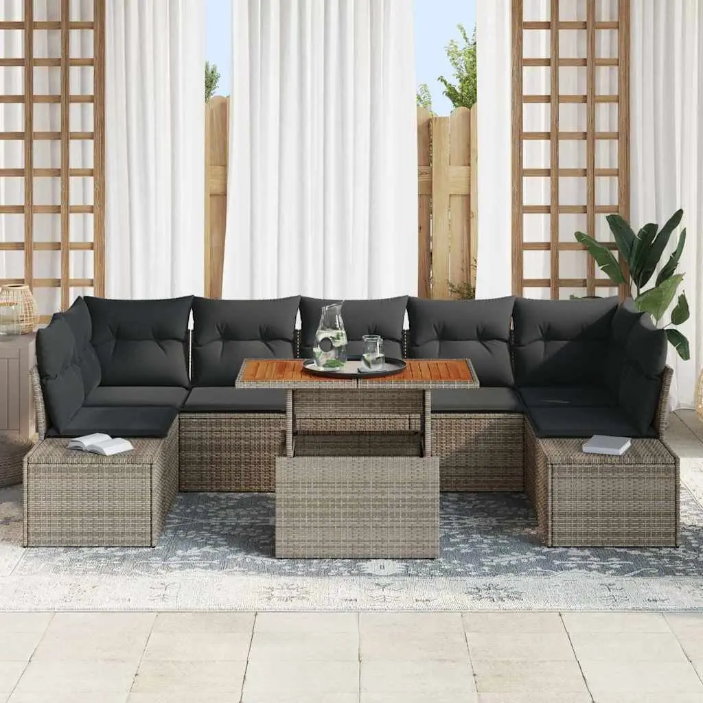Garden Sofa Set 8 Piece Outdoor Furniture Grey Poly Rattan Modular Seating