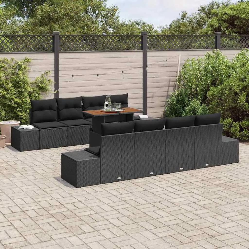 Outdoor Garden Sofa Set 9 Piece Modular Lounge Poly Rattan Black