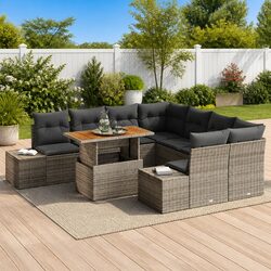 Specifications of a 9-Piece Grey Poly Rattan Sofa Set