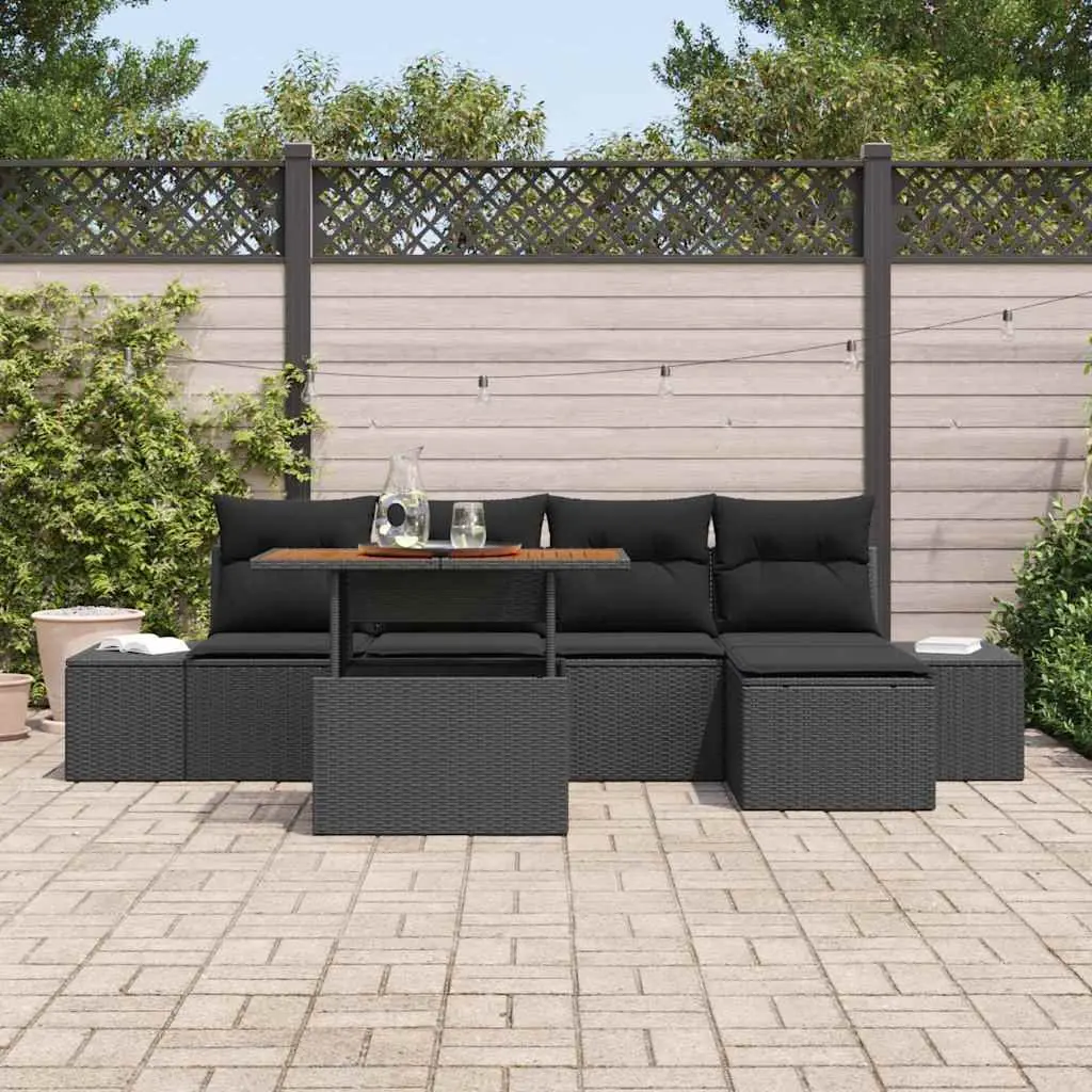 Garden Sofa Set 6 Pieces Black Outdoor Furniture Poly Rattan with Storage Seats