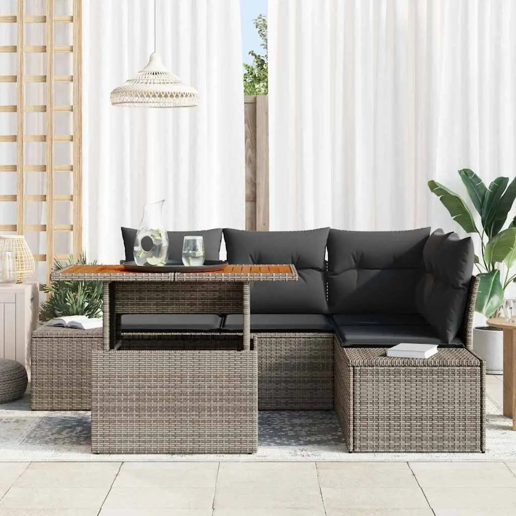 Garden Sofa Set Outdoor Furniture 5 Piece Grey Poly Rattan Modular Storage Seating