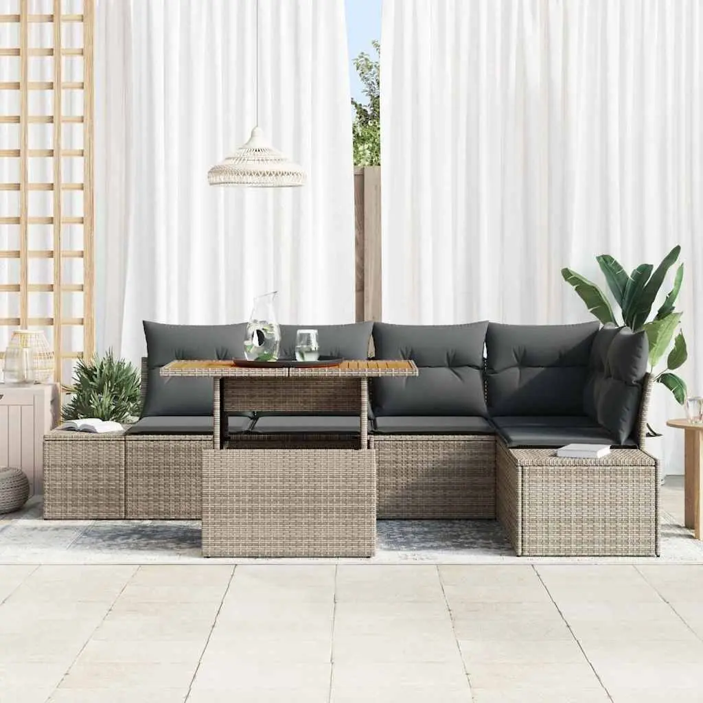 Garden Sofa Set 6 Piece Outdoor Use Grey Poly Rattan Modular Storage