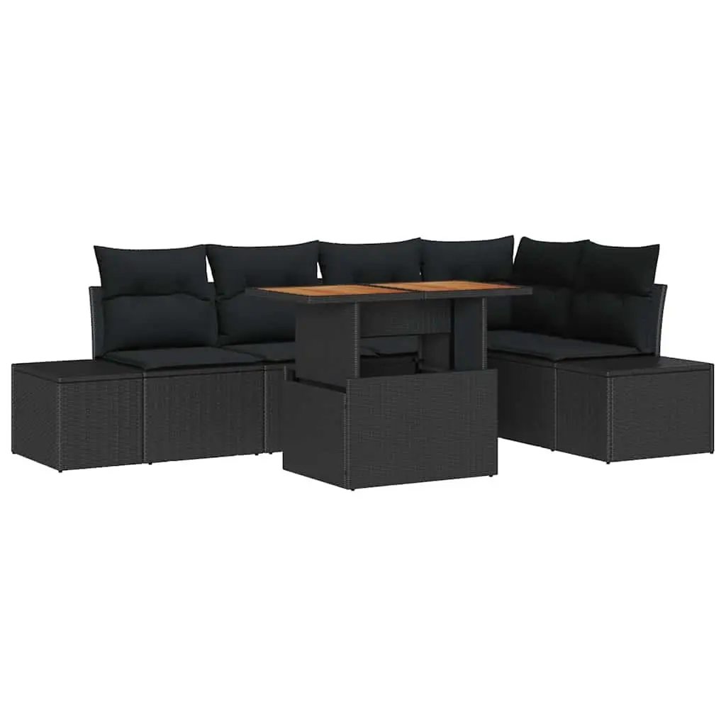 Garden Sofa Set 6 Piece Outdoor Furniture Black Poly Rattan Modular Storage