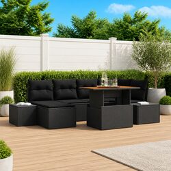 Garden Sofa Set 7 pcs Modular Furniture - Black