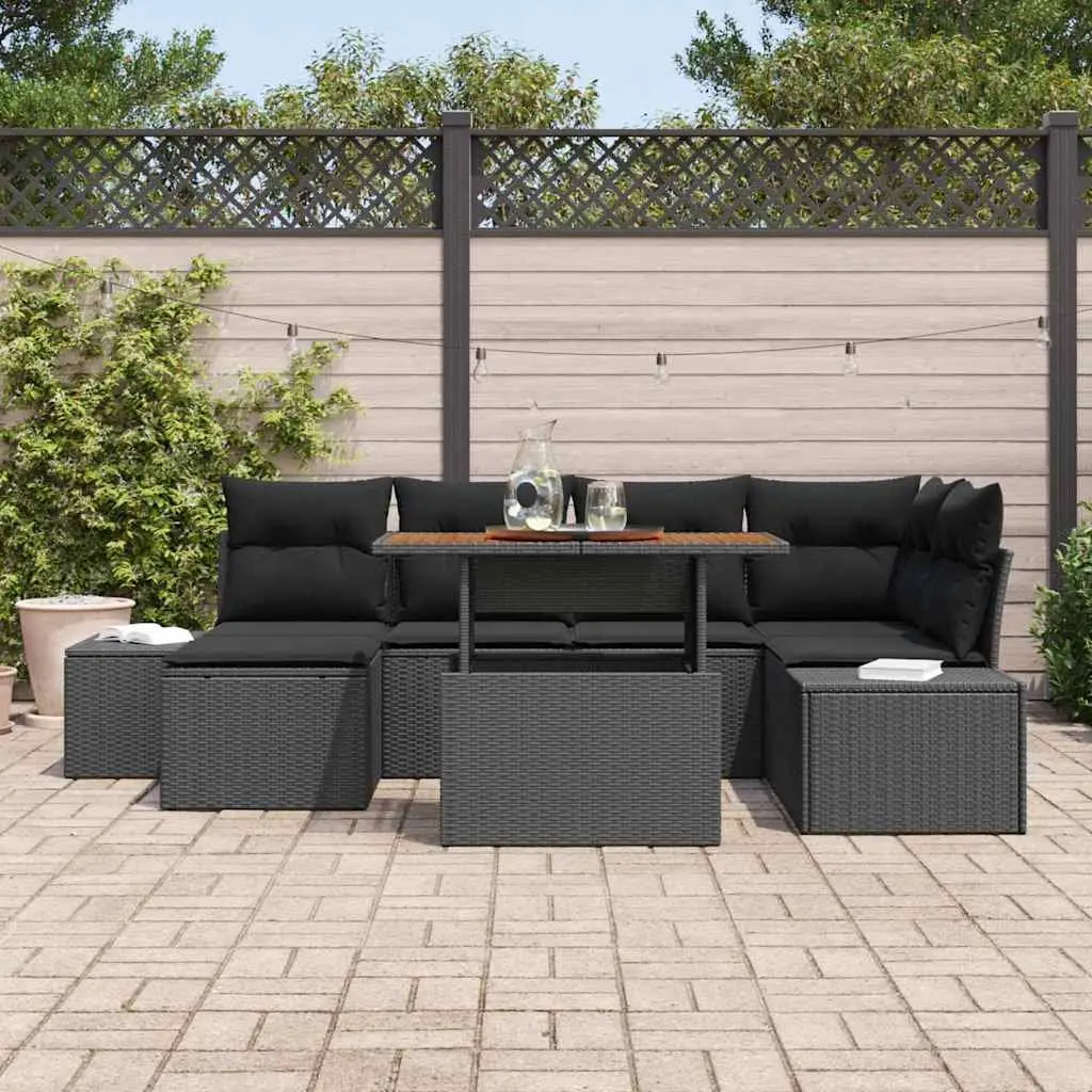 Garden Sofa Set Outdoor Furniture Modular Lounge 7 Piece Black