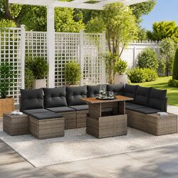 Detailed Specs for Grey Garden Sofa Set 9 pcs with Storage