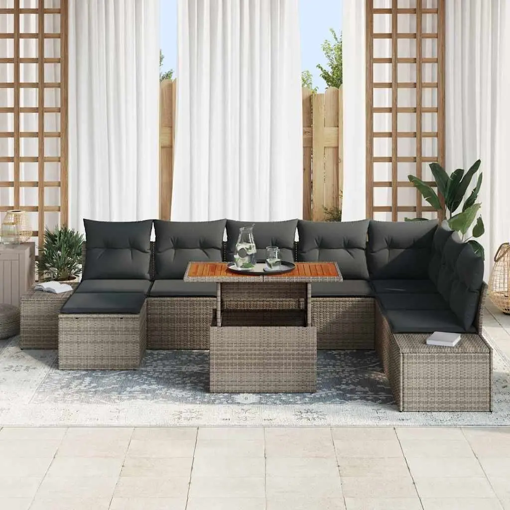 Garden Sofa Set 9 pcs Grey Outdoor Furniture Modular Sectional with Storage