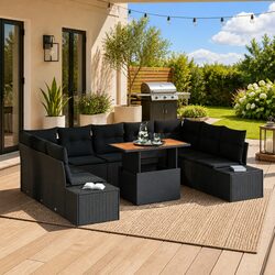 10-Piece Outdoor Sofa Set with Hidden Storage, Black