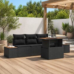 Outdoor Garden Sofa Set 5 Pieces Black Modular Patio Furniture Storage Rattan