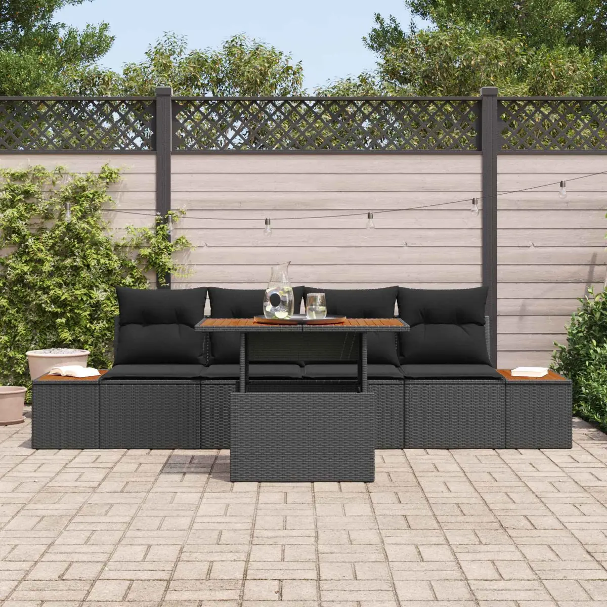 Garden Sofa Set 5 Pieces Outdoor Patio Furniture Black Modular Rattan
