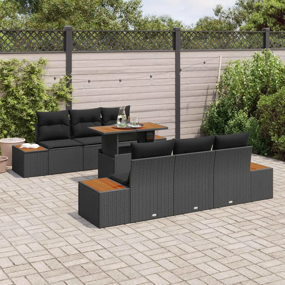 Garden Sofa Set Outdoor Furniture 7 Pieces Black Modular Lounge with Storage