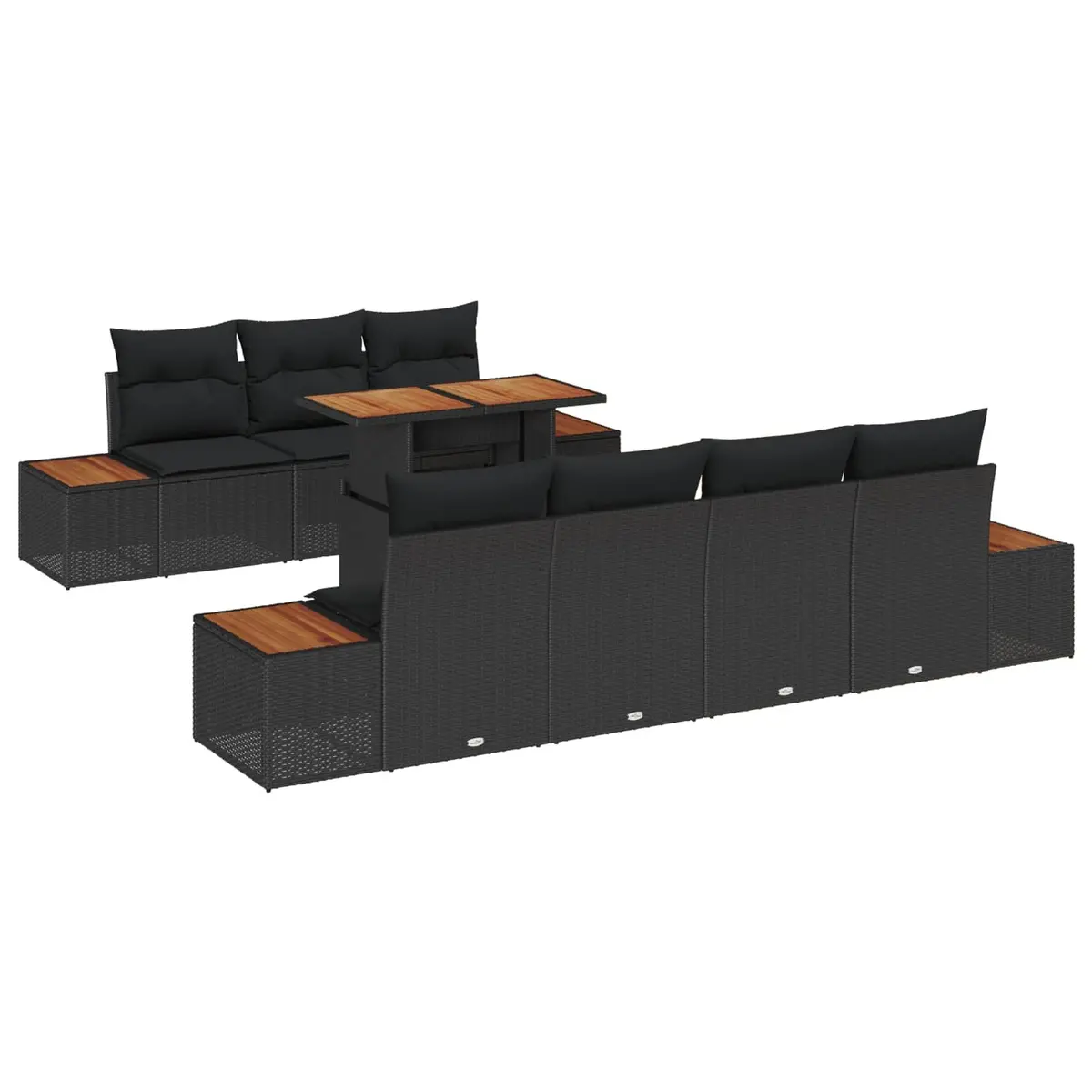 8-Piece Outdoor Garden Sofa Set with Storage Black Poly Rattan Patio Furniture
