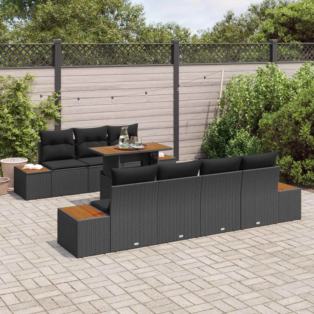 8-Piece Outdoor Garden Sofa Set with Storage Black Poly Rattan Patio Furniture