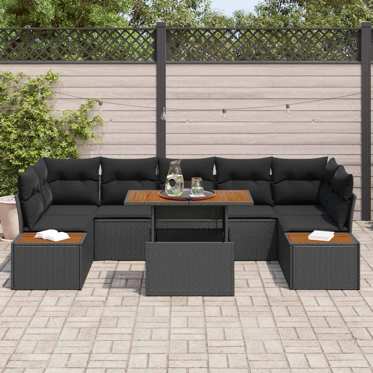 Garden Sofa Set 8 Piece Modular Outdoor Furniture Black Poly Rattan with Storage