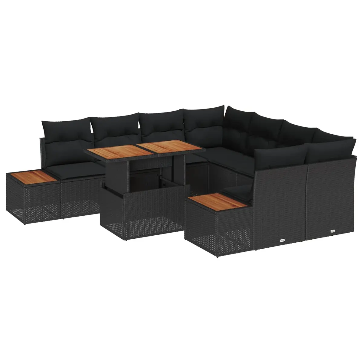 Outdoor Garden Sofa Set 9 Piece Black Poly Rattan Furniture for Patio and Outdoor Living
