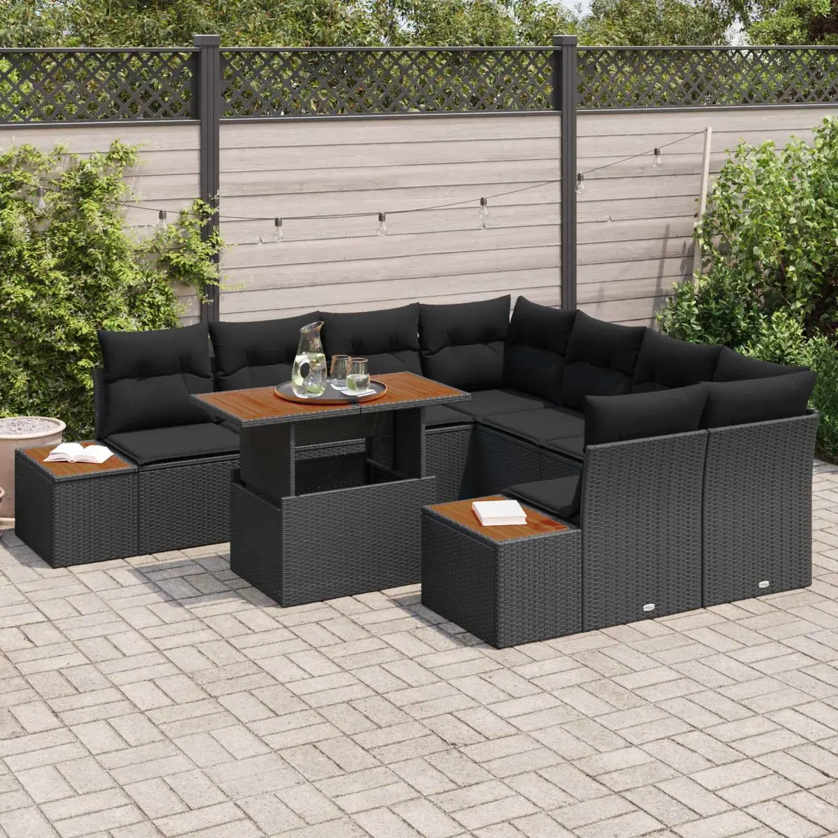 Outdoor Garden Sofa Set 9 Piece Black Poly Rattan Furniture for Patio and Outdoor Living
