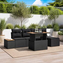 6-Piece Black Poly Rattan Garden Sofa Set Specifications