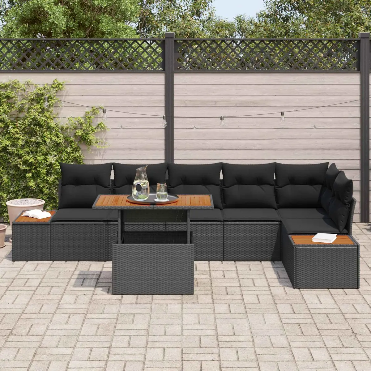 Outdoor Rattan Sofa Set Garden Use 7 Piece Modular Black with Storage
