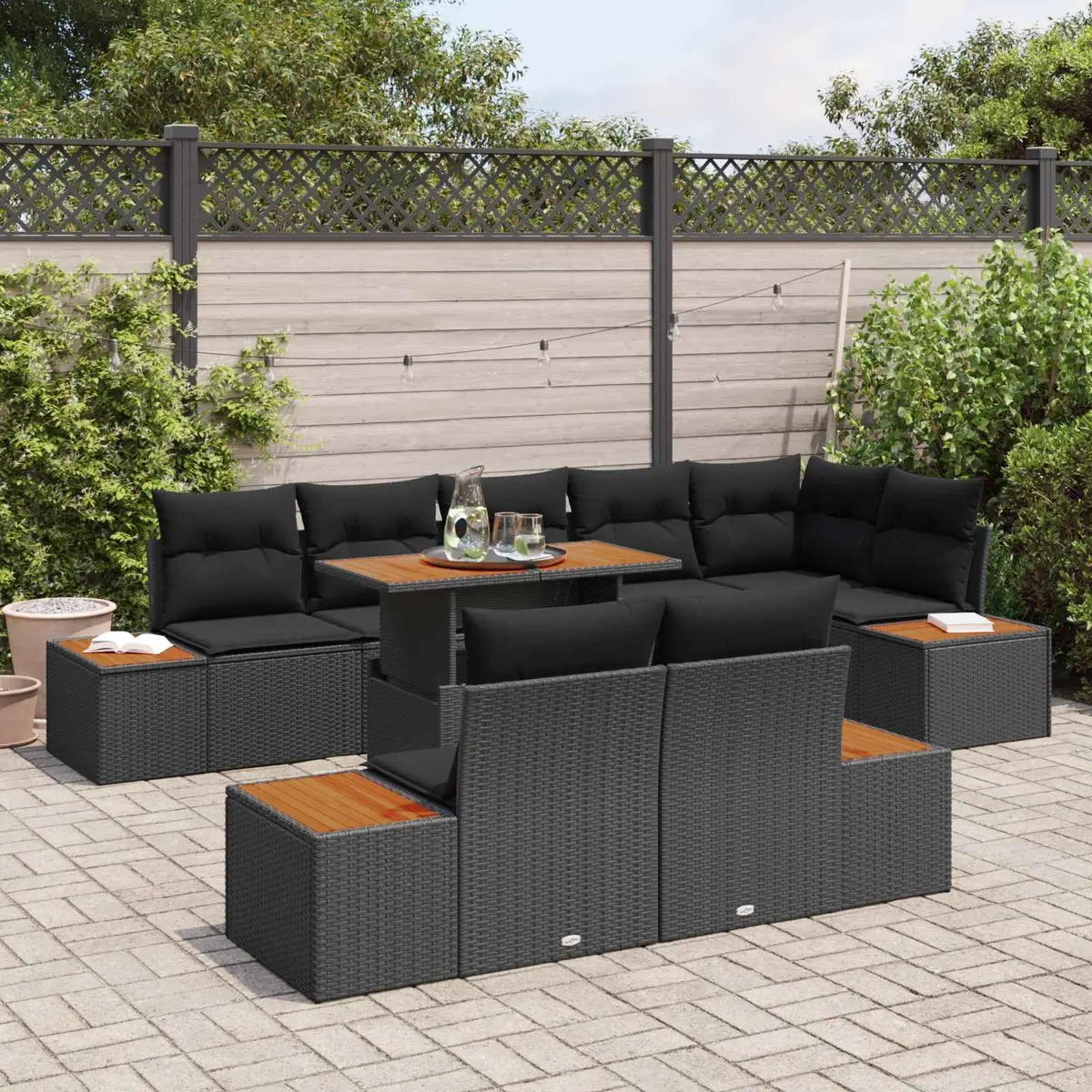 Outdoor Garden Sofa Set 9 Piece Modular Seating with Storage Black Poly Rattan